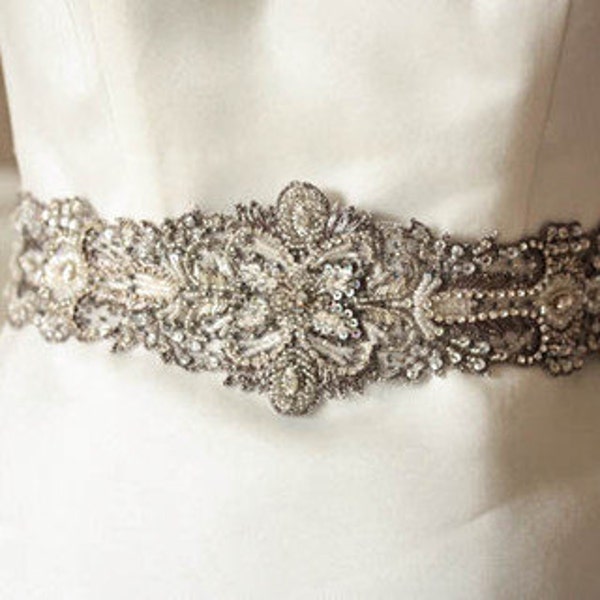 Bridal Sash Belt in Antique Silver, All around bridal belt, Wedding dress belt in antique silver,Belts and Sashes, Style- 29 inches