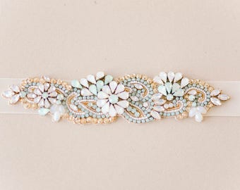 Opal Sea Blue Wedding Belt, Bridal belt opal blue, Wedding Dress Belt, bridal Belt, Crystal wedding dress belt, Style - R105