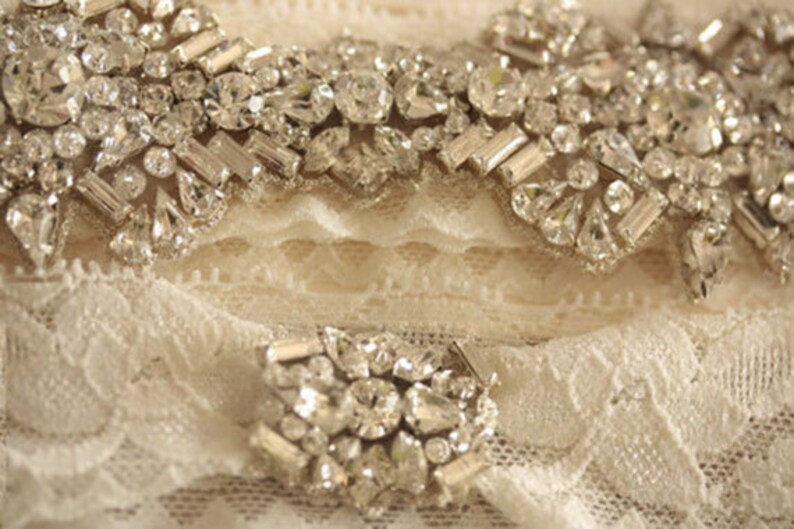Embellished lace garter set Made to Order Krystal