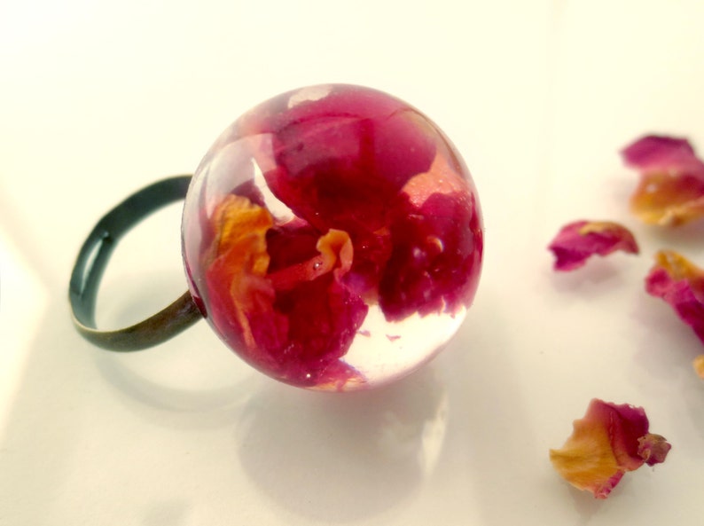 Rose Petals resin ring pressed flowers resin orb flower Etsy
