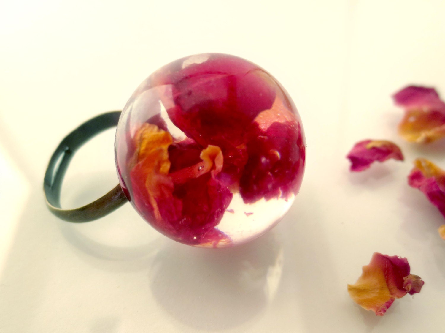 Rose petals resin ring pressed flowers resin orb flower Etsy