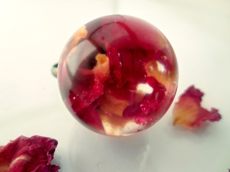 Rose Petals resin ring pressed flowers resin orb flower Etsy
