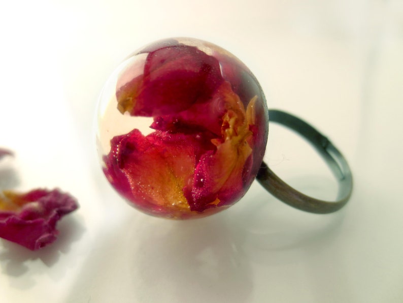 Rose Petals resin ring pressed flowers resin orb flower Etsy