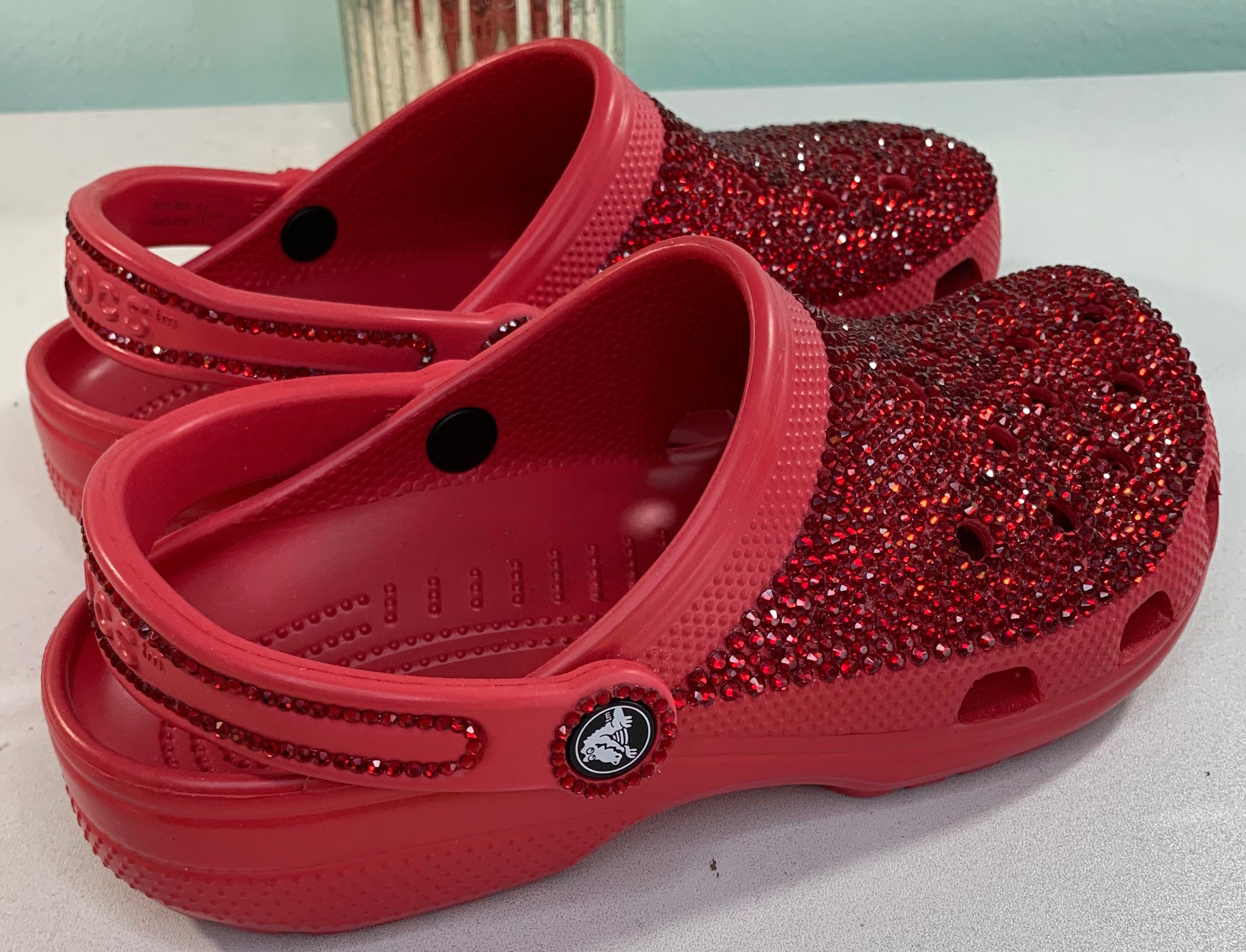 glitter red crocs