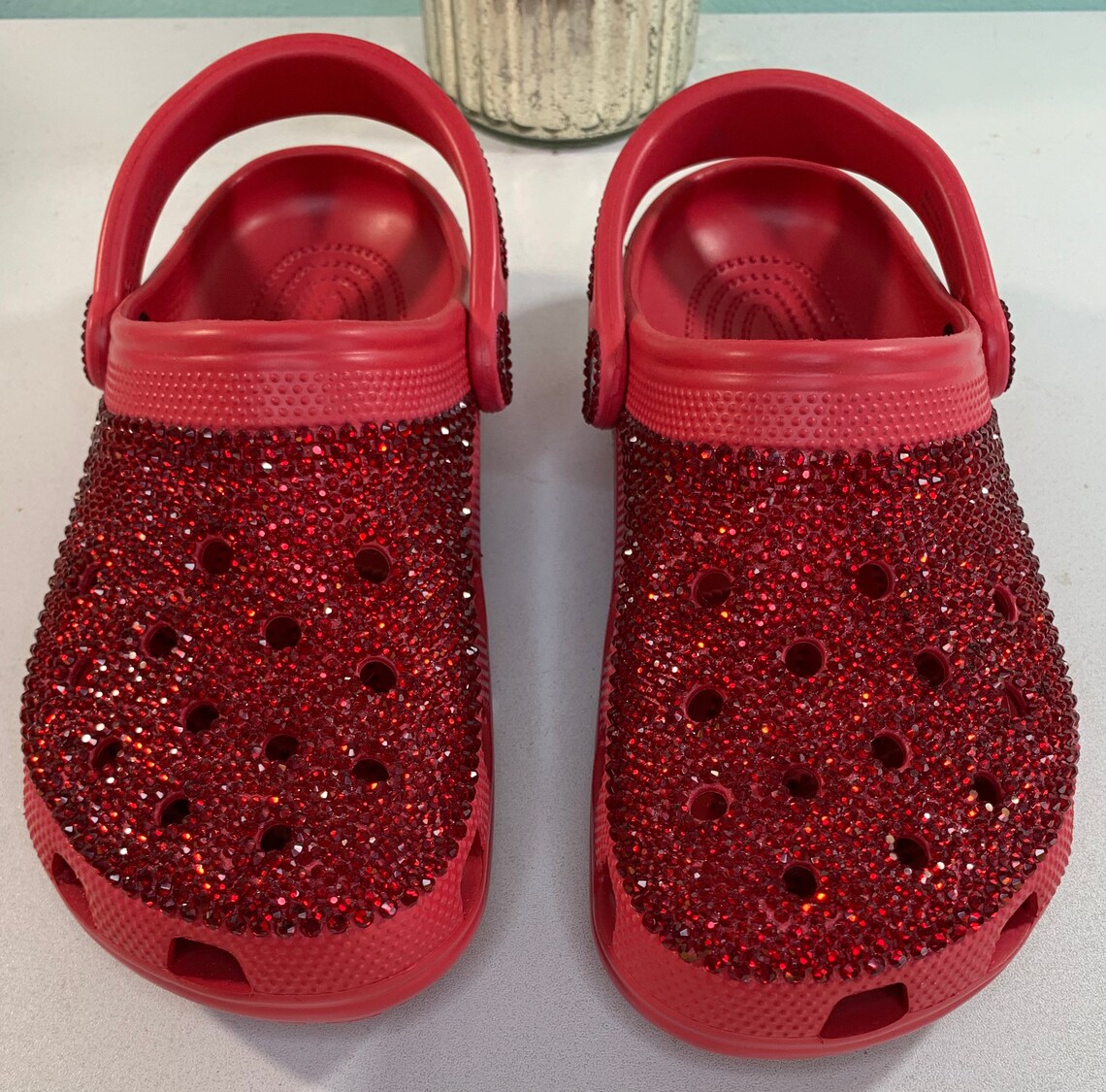 glitter red crocs