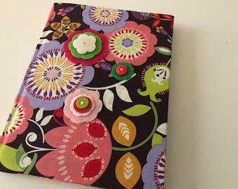 Chevron Fabric Covered Blank Journal Diary Sketchbook with Felt Flower and Option for Personalized Monogram (small addt'l charge) - 6" x 8"
