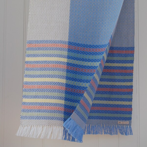 Hand woven shawl, cotton shawl, linen shawl, artisan weaving,  oversized scarf, linen scarf, blue shawl, summer, made in Scotland, woven.