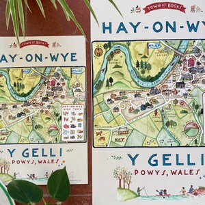 Kunstdruck: Hay-On-Wye-Karte, Wales, Großbritannien