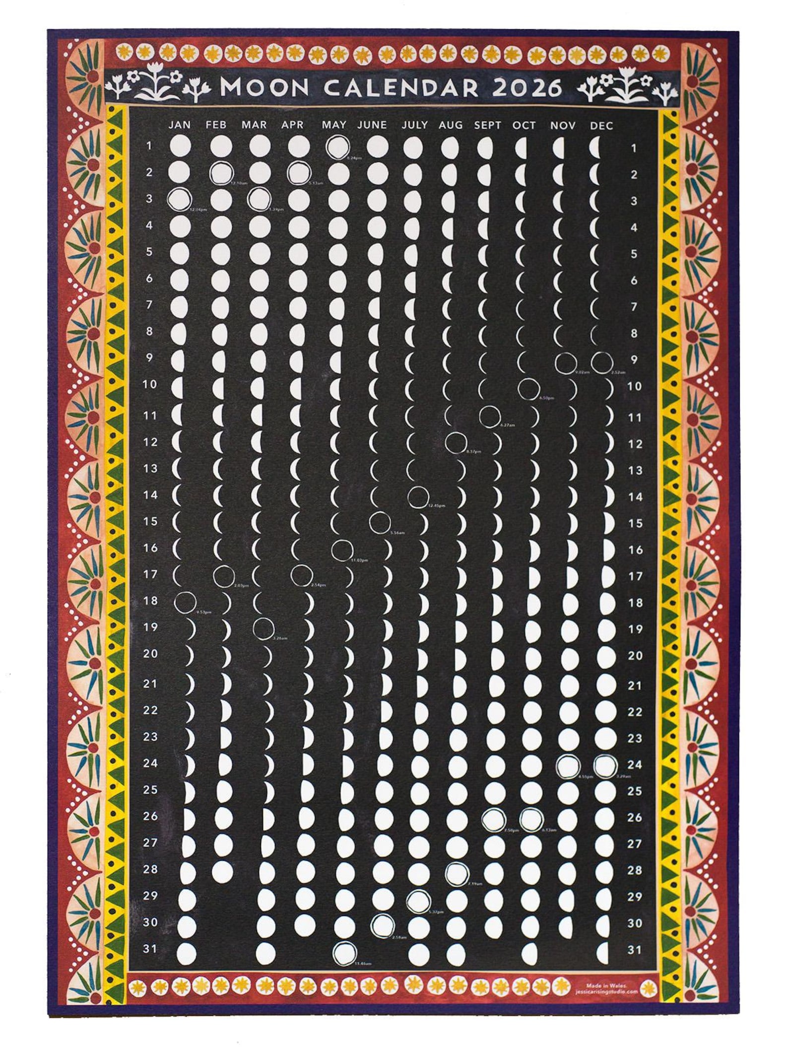2026 Moon Calendar – Hand-painted Lunar Phases Art Print (A3 Size) - Etsy