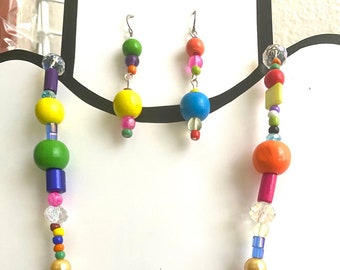 Colorful Messianic Necklace Earring Set, Star of David Jewelry