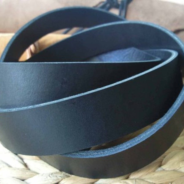 127cm ( 50" ) long 3 to 3.5mm thick BLACK full grain cow hide leather strap veg tan various widths leathercraft project replacement strap