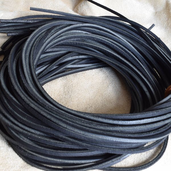 Black Full Grain Leather 3.5mm Square Shoe / Boots Laces Thongs Extra Strong 120cm long. One Pair.
