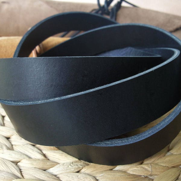 75" Extra Long Black 3.3mm - 3.7mm thick Real Cowhide Leather Strap various widths for leatherwork belt blank bag handles repairing