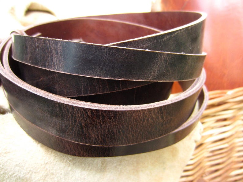 132cm LONG ANTIQUE LOOK DARK BROWN 3.5mm THICK REAL LEATHER STRAP VARIOUS WIDTHS