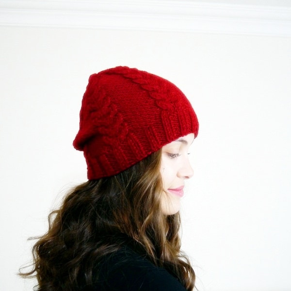 Red Unisex Wishbone Cable Beanie...
