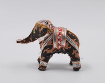 Black Rajasthani Elephant - Vintage embroidered Indian animal - Folk Art - India - Rajasthan - Textile - Pink Silver