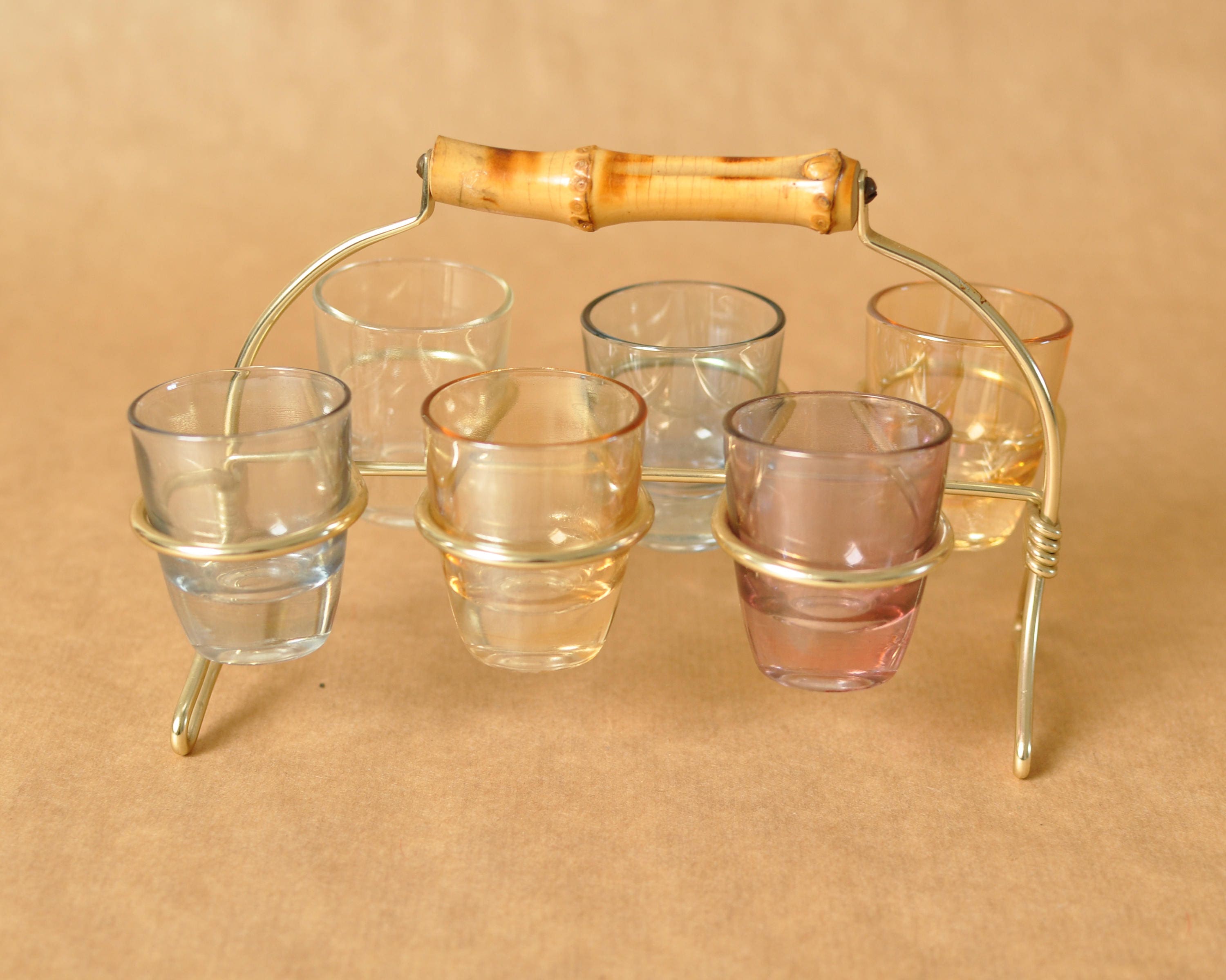 Mid Century Vintage Glass Caddy six shot glasses Ruhrglas Etsy