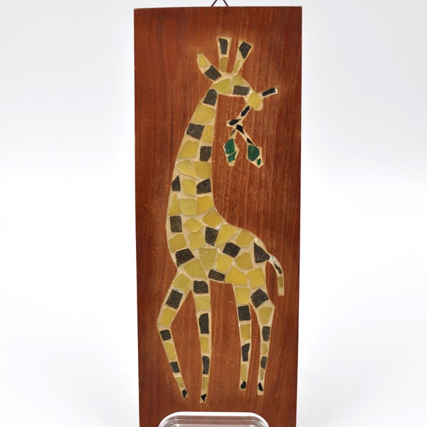 Vintage Giraffe Wall Hanging - Wood & Mosaic tiles Curacaio - 1960s - Folk Art - Nursery decor