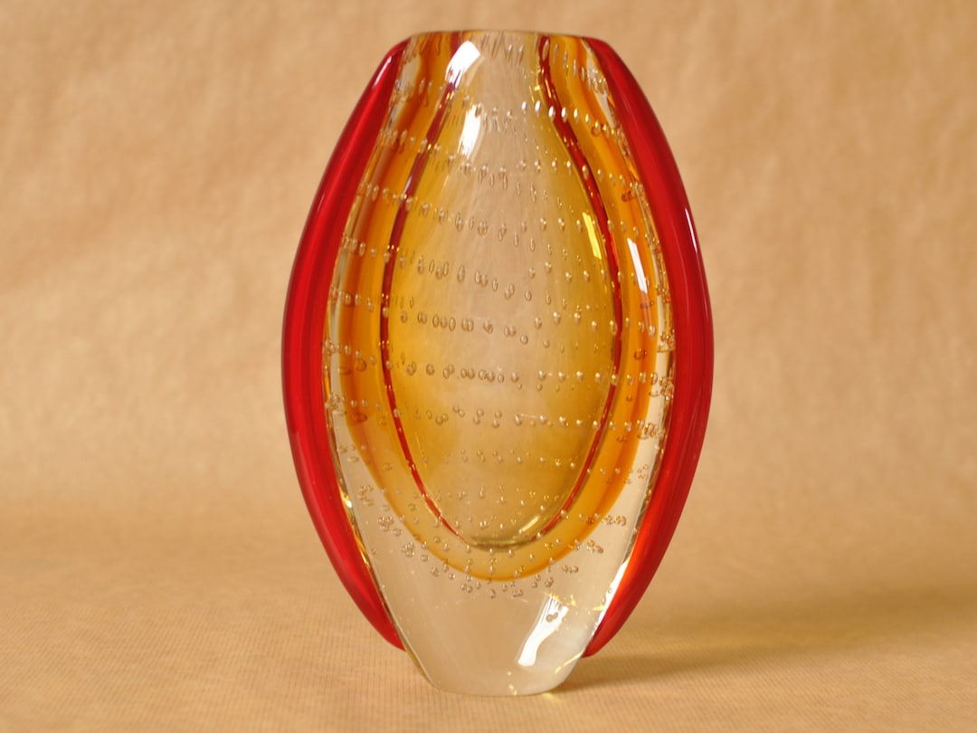 Rosenthal Dewdrop Vase Red & Yellow Sommerso Bullicante Vase Controlled