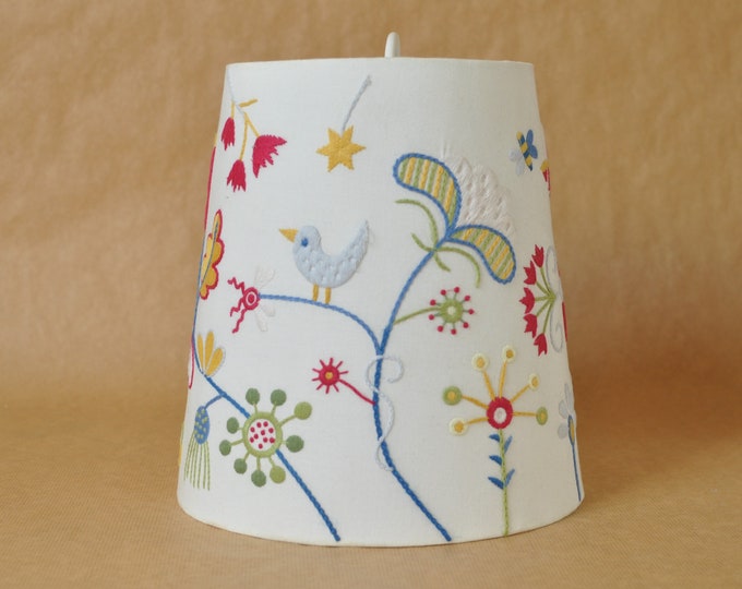 Ikea Embroidered Lamp Shade Alfhild Fägel Folk Art Bird Embroidery