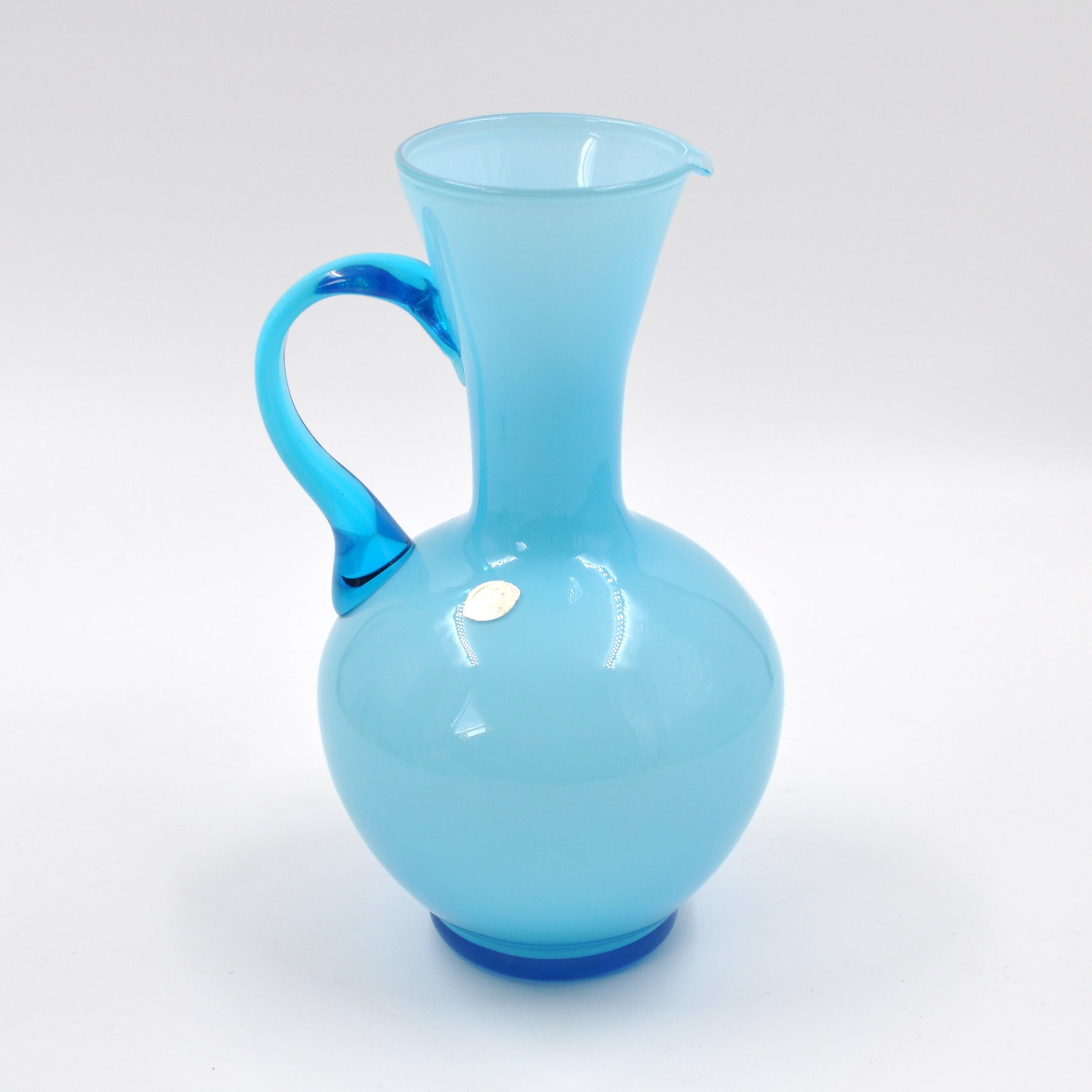 Empoli Blue Opaline Glass Jug - Italian Art Glass Pitcher