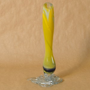 Dan Bancila - signed art glass - Romania glass vase - Yellow blue swirl - knot ribbon base