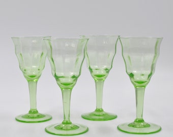 Verres à Porto en verre d'uranium - Leerdam, Pays-Bas - Verre à alcool ancien - brille à la lumière UV - Art déco