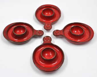 Pan keramik egg cups - red ceramic egg holder - op art - West-German Pottery - Goebel - Mid Century Modern