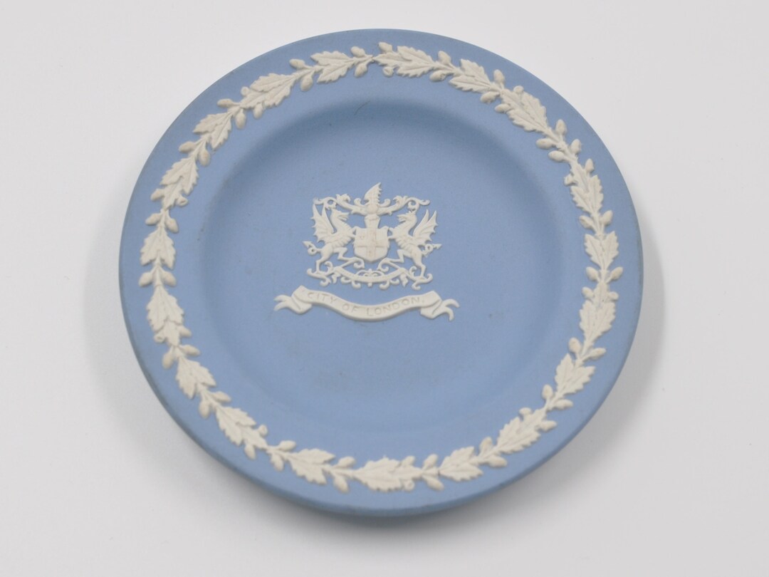 Wedgwood Blue Jasperware City of London Pin Dish Small Blue and White
