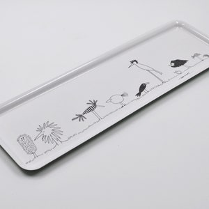 Ikea Onskedrom Kooky Vogel Tablett - Olle Eksell - Rechteckiges Melamin Serviertablett - Weiß schwarze Strichzeichnung - Schweden