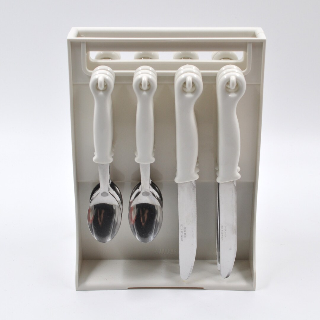 Vintage Hanging Cutlery Set 24 Pieces Spoon, Fork, Knive Flatware White