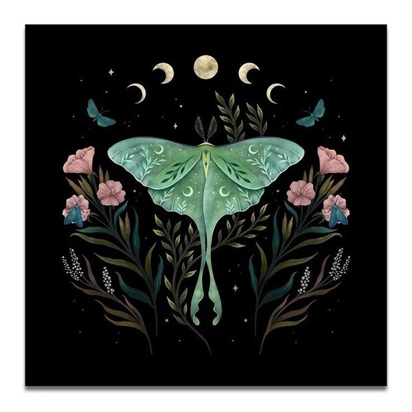 Luna Moth Moon phase, Divination Altar cloth. Square about 20x20 inches.