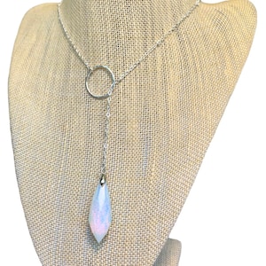 Opalith facettenreiche Marquise Pendel Lariat Y-Halskette an Sterling Satellitenkette & Sterling Silber Ring Mittelstück.