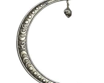 Sichelförmiger Mondphasen-Haarstab mit Herkimer-Diamant in antiksilber. Wikinger Haargabel. Hexen Haarschmuck. Göttin Zubehör.