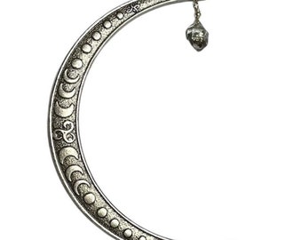 Baguette pour cheveux en forme de croissant de lune avec diamant Herkimer pendant en argent vieilli. Fourche à cheveux viking. Bijoux en cheveux de sorcière. Accessoires de déesse.