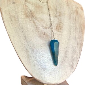 Apatite pendulum lariat Y necklace, sterling satellite chain & ring centerpiece.