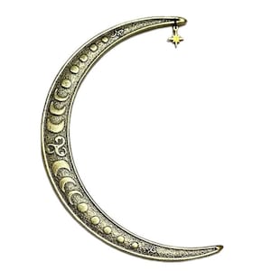 Sichel Mondphasen Haarstab mit Nordstern in Messing antik. Göttin Zubehör.