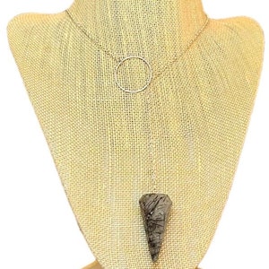 Quartz with Tourmaline pendulum lariat Y necklace on sterling silver chain & sterling silver ring center piece.