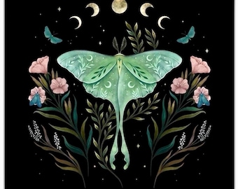 Luna Moth Moon phase, Divination Altar cloth. Square about 20x20 inches.