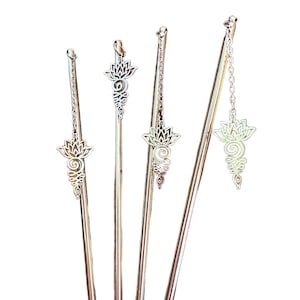 Unalome sacred symbol charm hair stick wand in silver. Hair jewelry. Mom bun, ballet bun, bun bling!