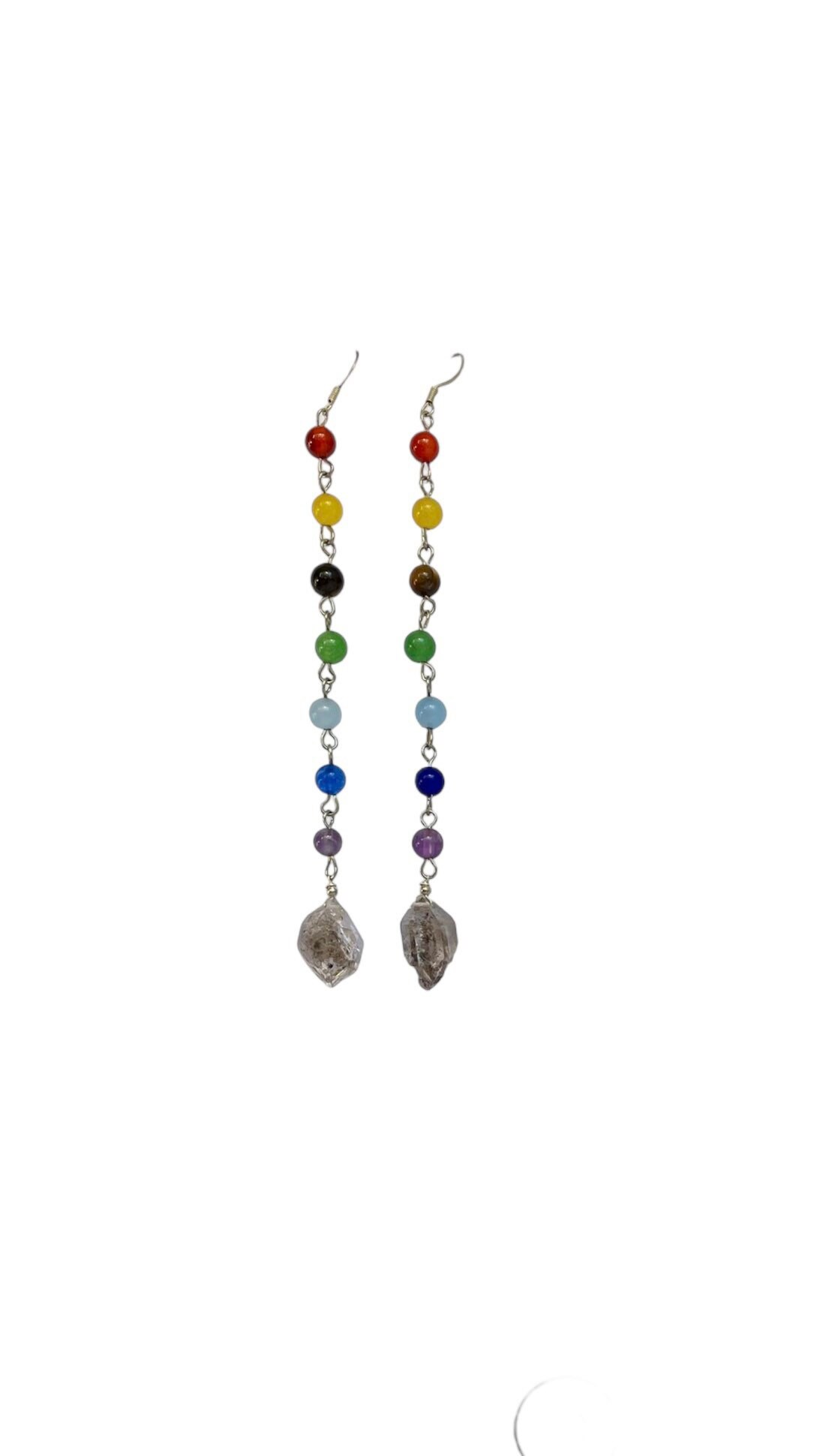 Regenbogen 7 Chakra Steine & Herkimer Diamant Schulterduster Pendel Ohrringe. Hypoallergene Ohrdrähte.