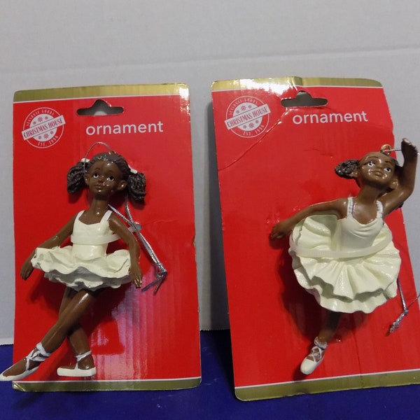 NEW Christmas Black Ballerina's Ornaments Set of 2 Dancers Holiday