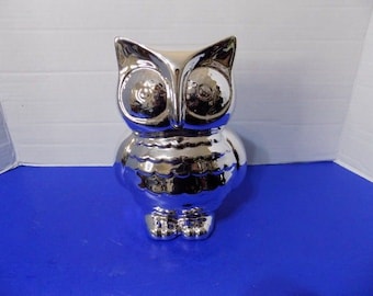 NEW Ceramic Silver Owl Piggy Bank Figurine Statue Sculpture Beriwinkle New York