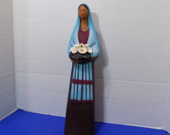 Mexican Virgin Mary Statue Figurine Lady Women Folk Art Hand Made