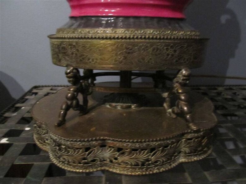 RARE Vintage Antique Victorian Baroque Style Porcelain Metal Brass Style English Table Lamp Home Decor