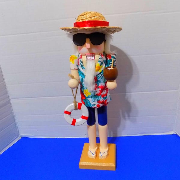 NEW Christmas Beach Coastal Surf Santa Nutcracker Hawaii Figurine Holiday