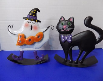 New Metal Halloween Ghost Black cat Figurines Fall Home Decor