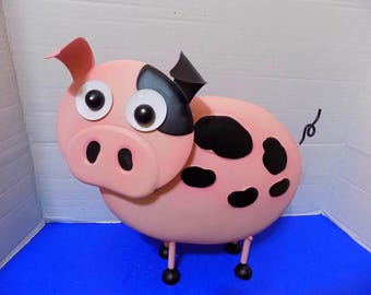 NEW Metal Pig Hog Statue Sculpture Country Farmhouse House Decor Wobble Head
