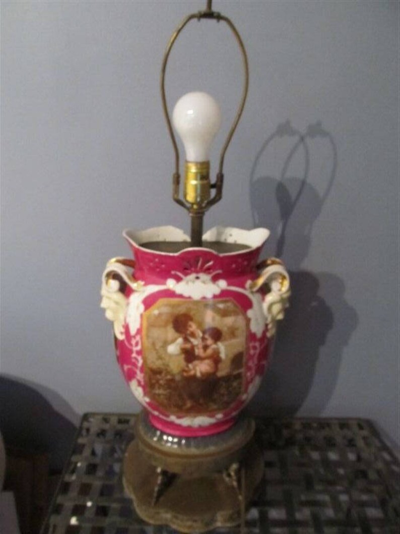 RARE Vintage Antique Victorian Baroque Style Porcelain Metal Brass Style English Table Lamp Home Decor