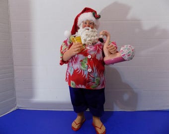 NEW Christmas Coastal Beach Surf Santa Flamingo Figurine Hawaii Florida Noel